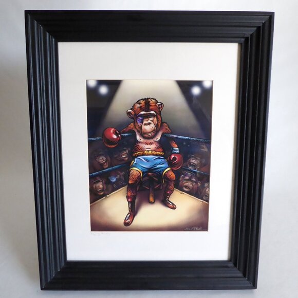 NEW 17 x 14 RAGING MONKEY” BOXING APE FRAMED ARTWORK PRINT CHET PHILLIPS SIGNED - Picture 1 of 13